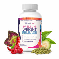 StrongHer Premium Weight Release bottle front with sleek design and weight-support focus.