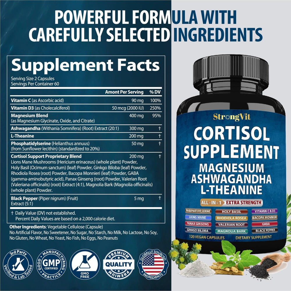 StrongVit holy basil herb image suggests stress resilience potential.