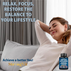 StrongVit L-Theanine capsule closeup emphasizing calm focus support.