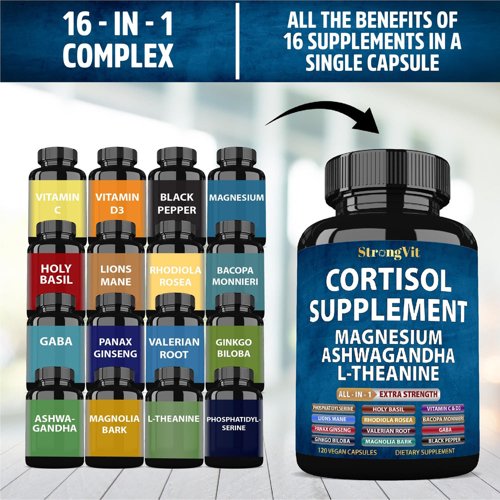 StrongVit lion's mane adaptogen display signals immune-friendly wellness.