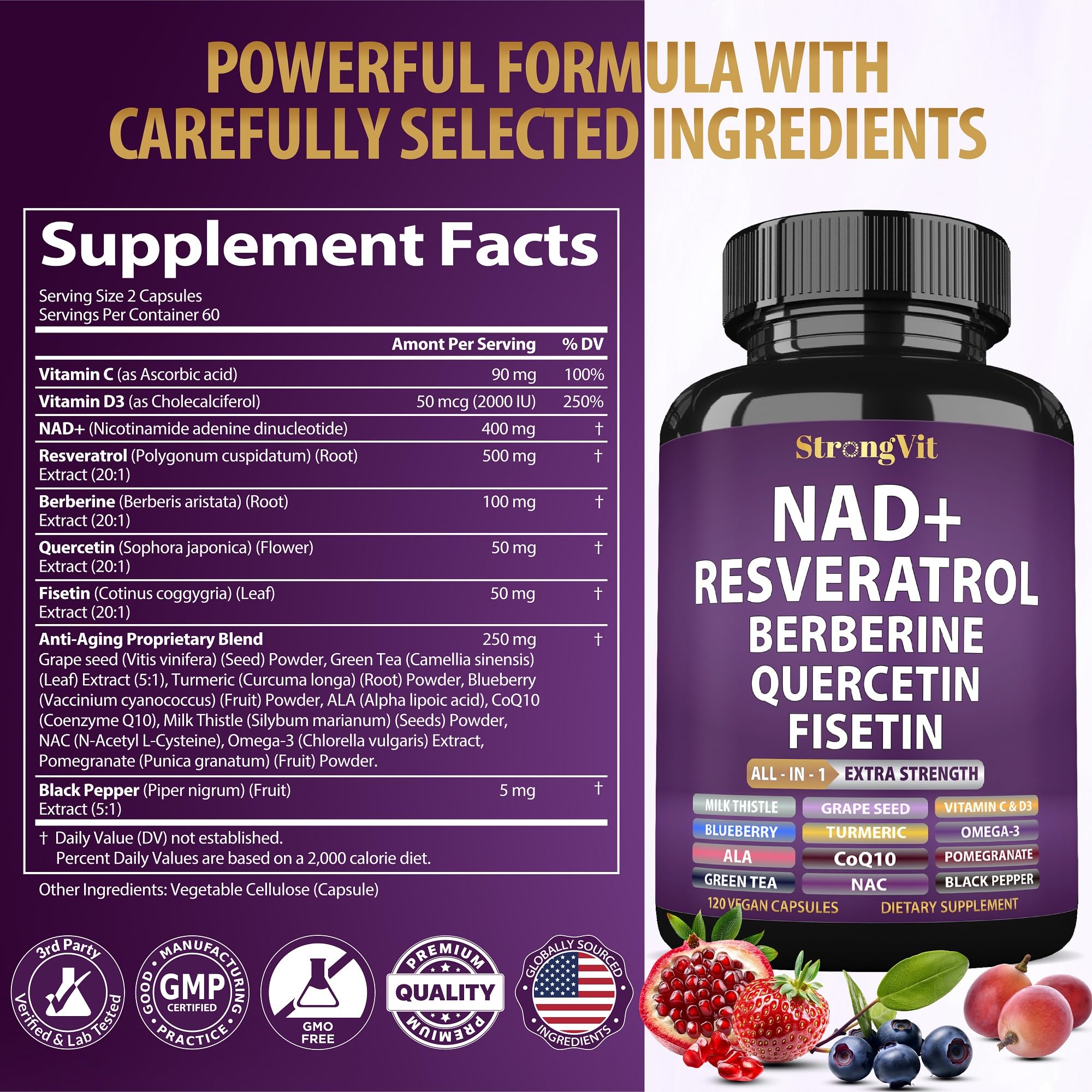 StrongVit pure organic resveratrol capsules as a natural antioxidant source