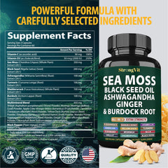 StrongVit sea moss capsules on a shelf with label suggest convenience for routines