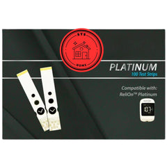 STS Home Platinum meter with test strip ready for quick glucose readings.