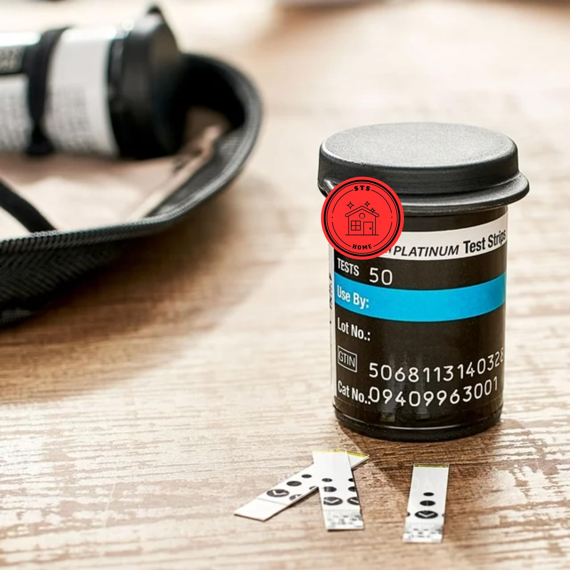 STS Home Platinum test strip dispense action for easy one-handed use.