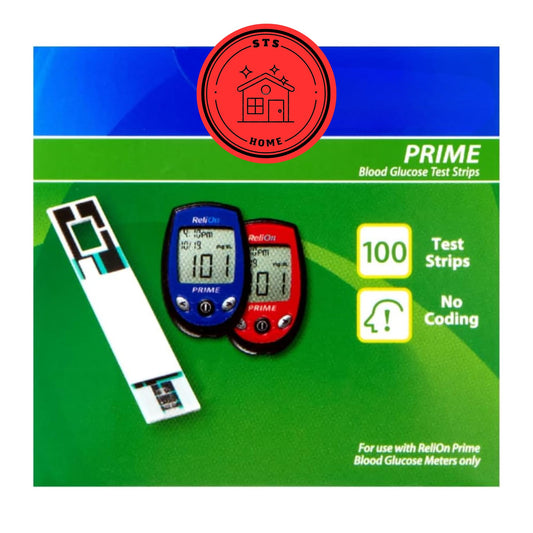 STS Home Prime Test Strips box packaging for easy diabetes monitoring.