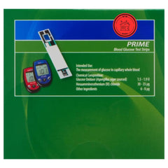Prime Test Strips used on fingertip for a small blood sample.