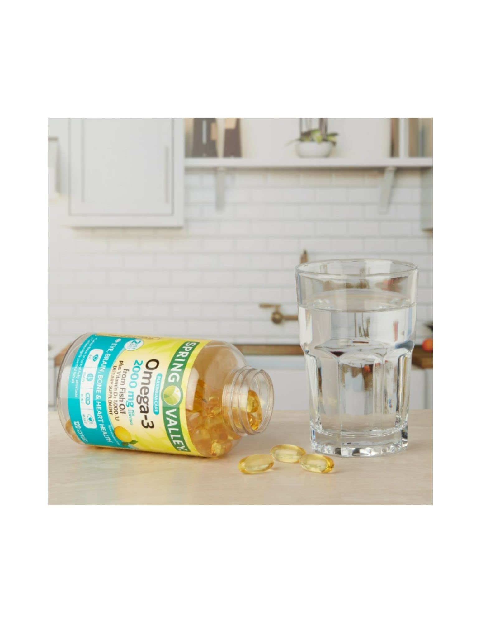 STS Home Spring Valley Omega-3 bottle label closeup highlighting lemon flavor and purity
