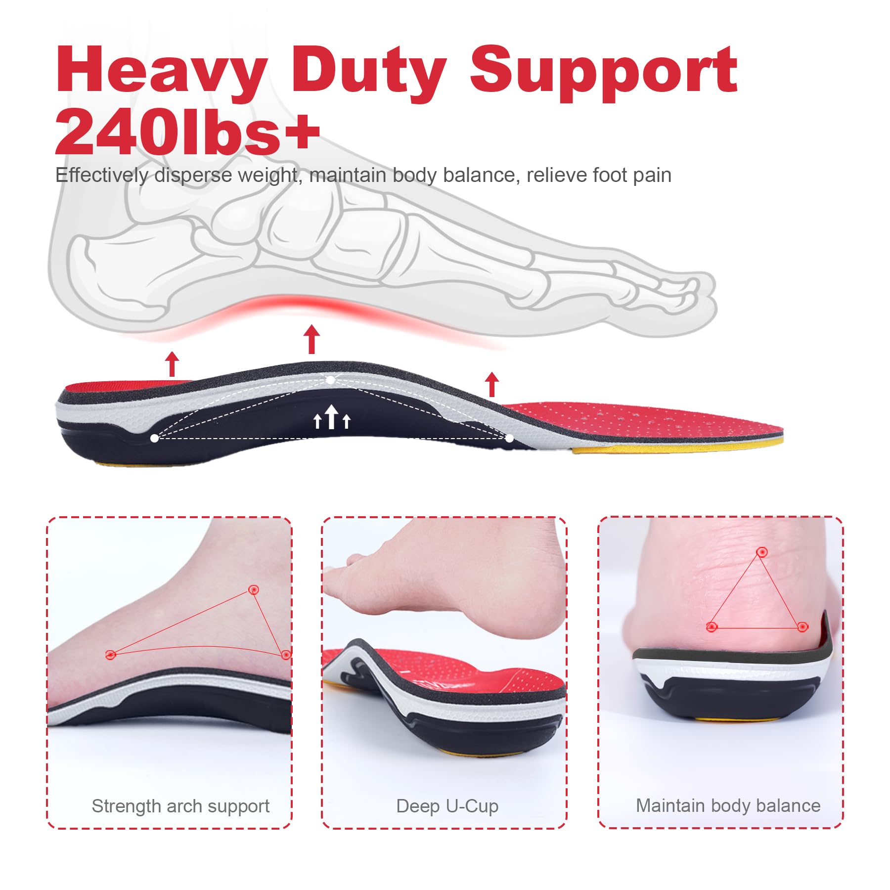 STSVZORR insoles show a deep heel cup to promote heel stability and alignment.