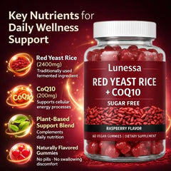 Lunessa raspberry flavored gummies close-up communicates tasty, vegan daily vitality.