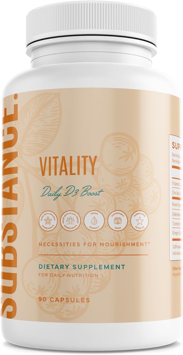 SUBSTANCE D3 Boost bottle front highlights vitamin D3 and zinc for immune support.