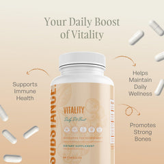 Close-up of SUBSTANCE D3 Boost capsules with ginger root hints at daily immune and bone support.