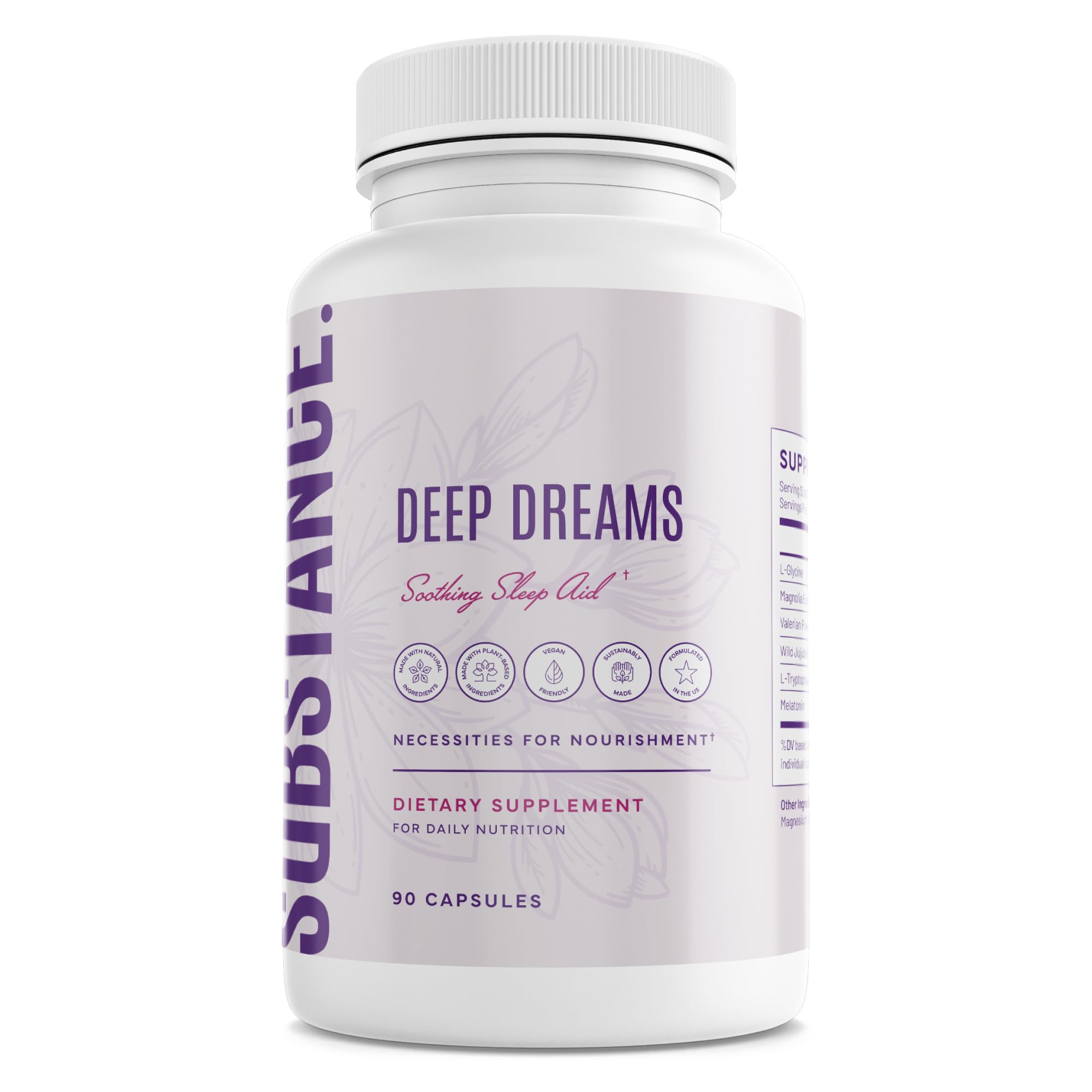 SUBSTANCE Nature’s Deep Dreams bottle front view shows natural sleep support for restful nights.