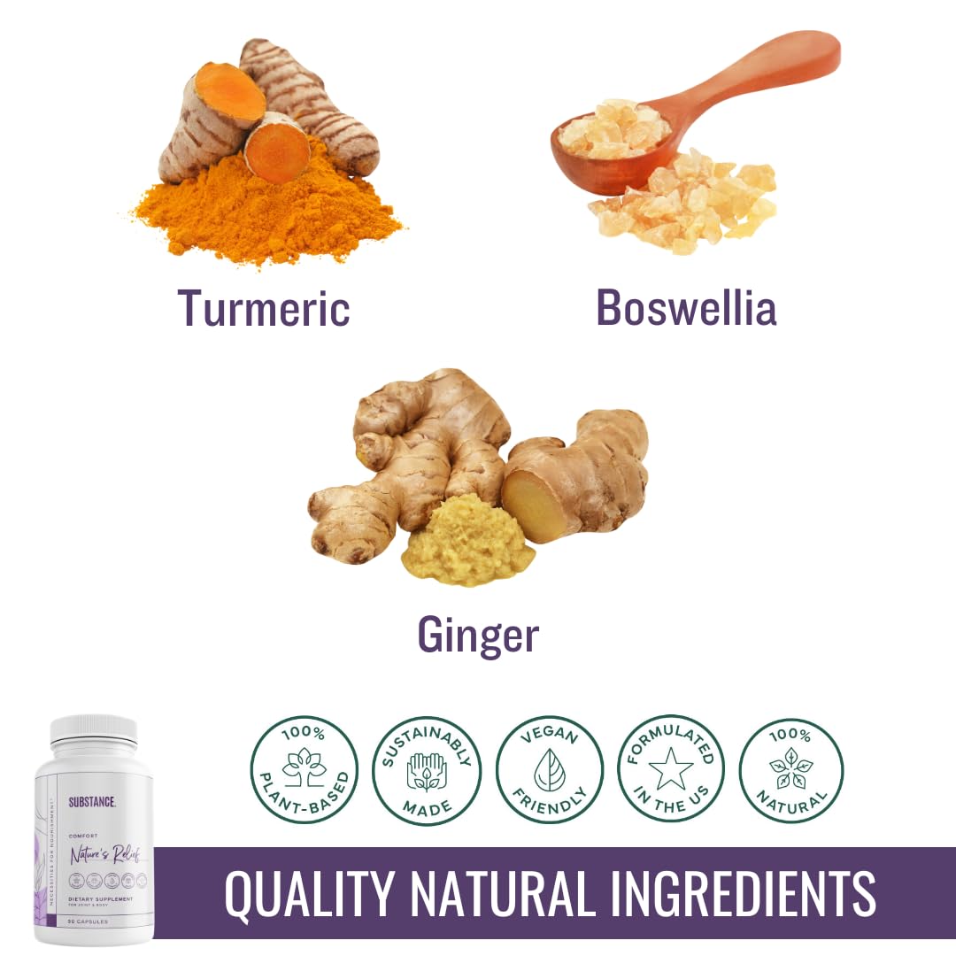 SUBSTANCE Nature's Relief bottle front label shows USA-made, clean formula.