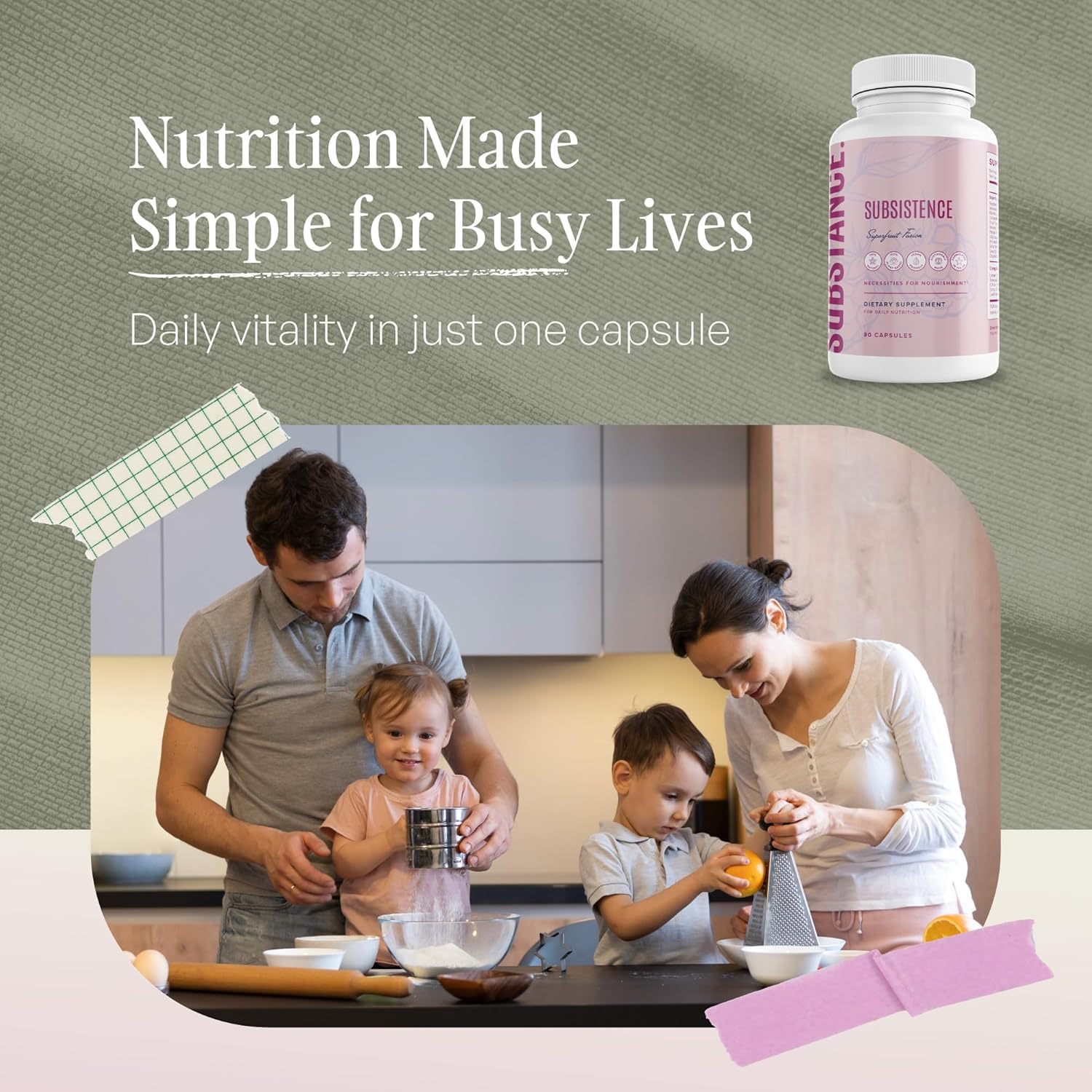 SUBSTANCE Nature’s Subsistence label close-up showing organic superfruit blend and serving details.
