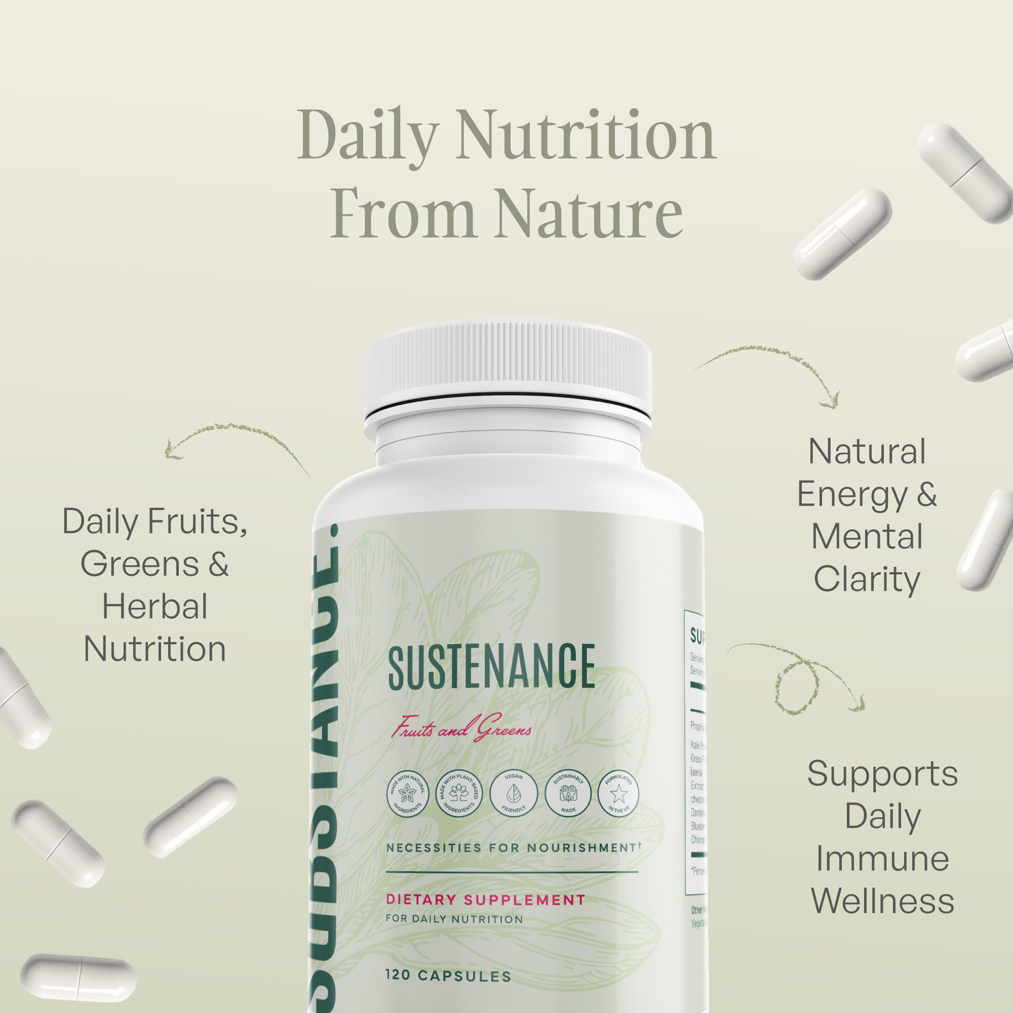 SUBSTANCE Sustenance daily capsules suggest simple incorporation into your morning ritual.