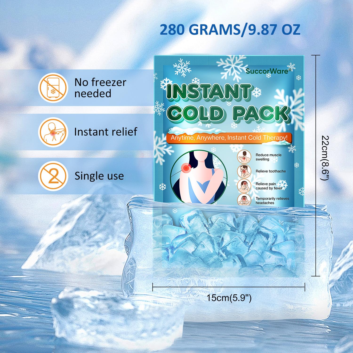 SuccorWare disposable ice packs individually sealed for hygiene and convenience.
