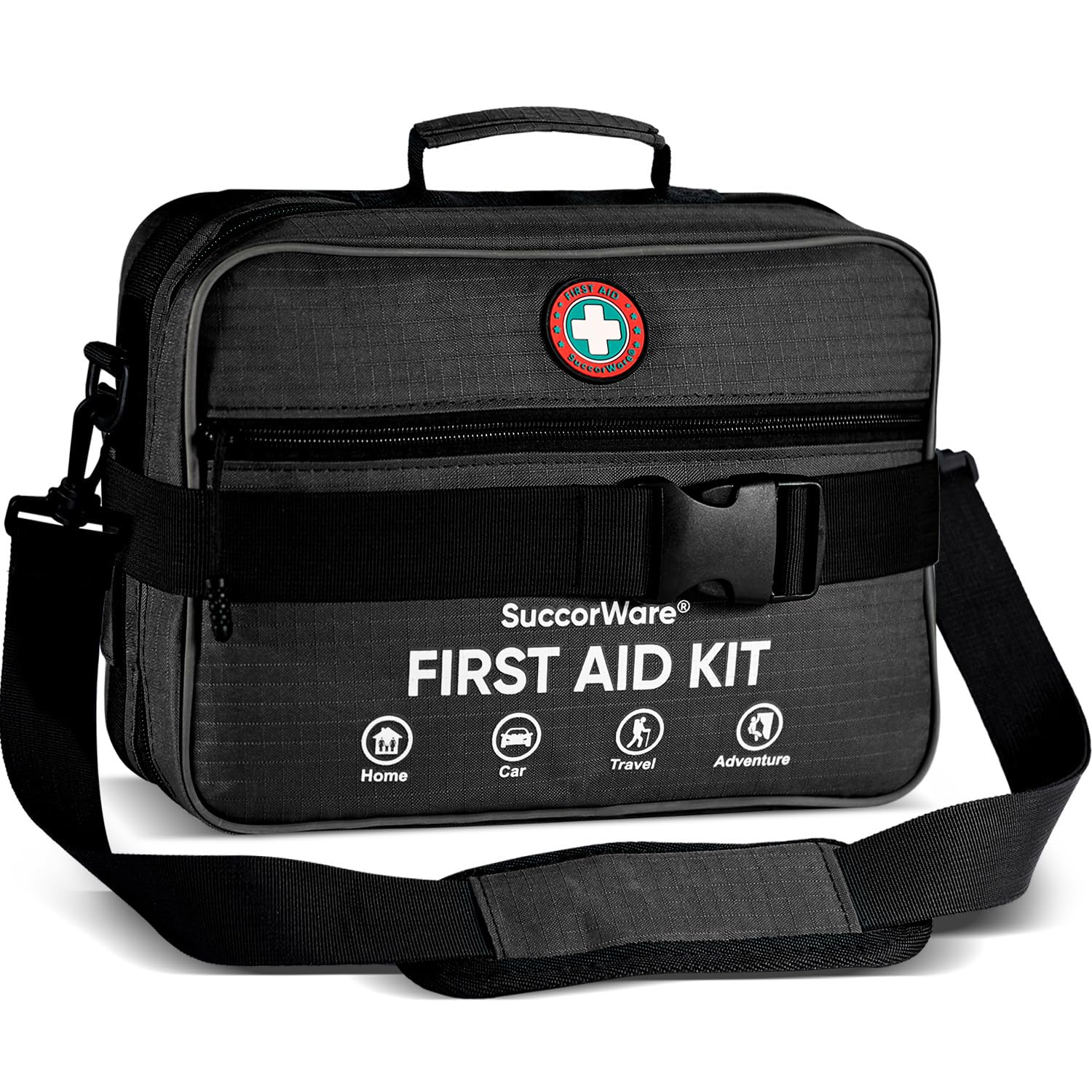 SuccorWare first aid kit compartments labeled for quick access during emergencies.