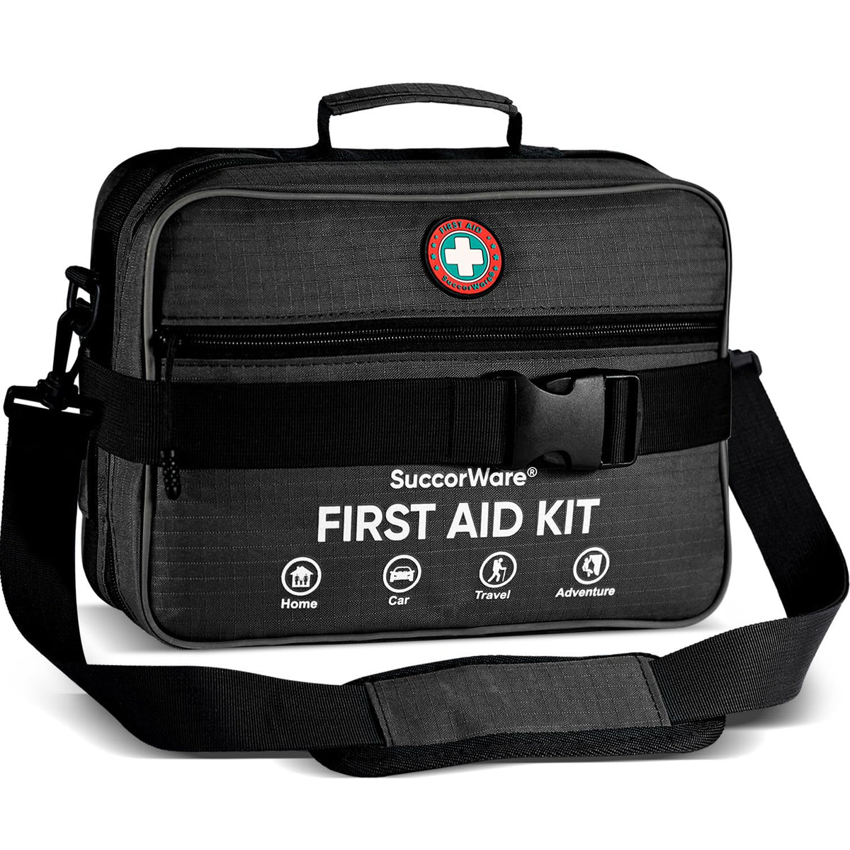 SuccorWare first aid kit compartments labeled for quick access during emergencies.