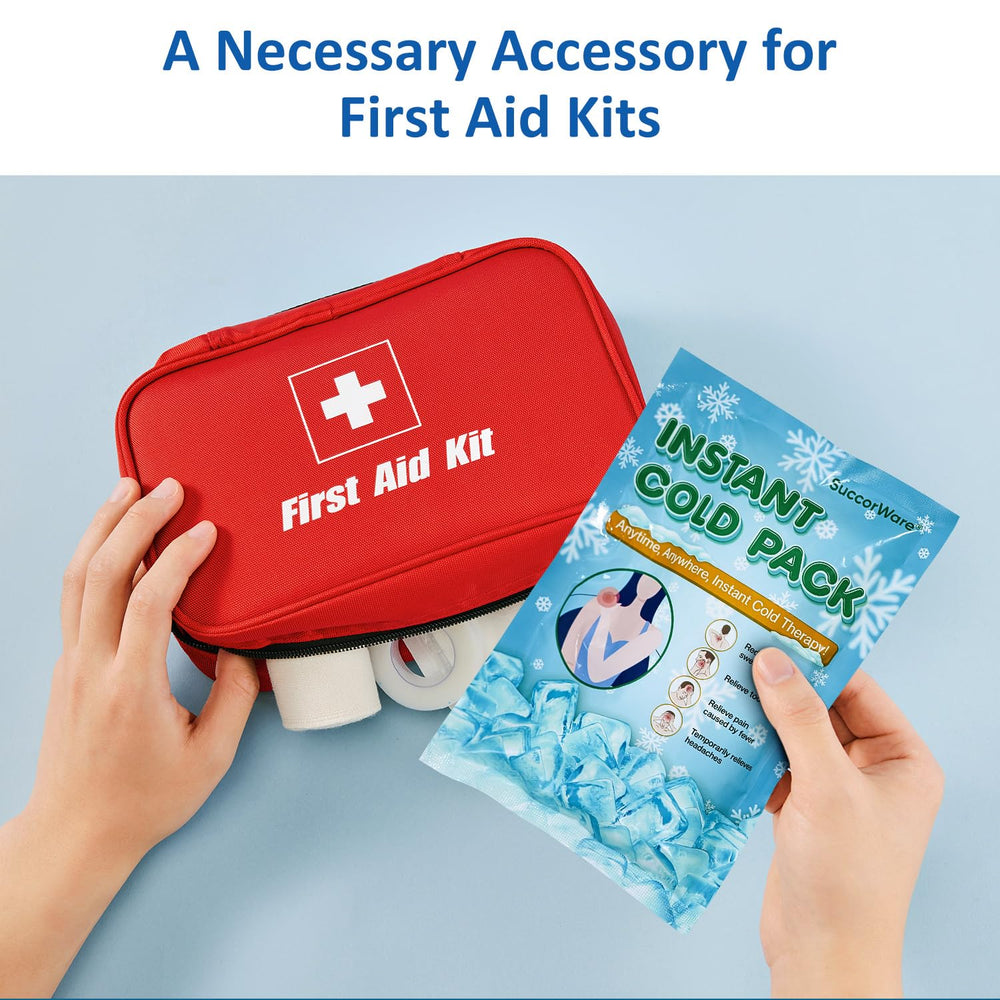 SuccorWare outdoor adventure travel care with cooling packs on hand.