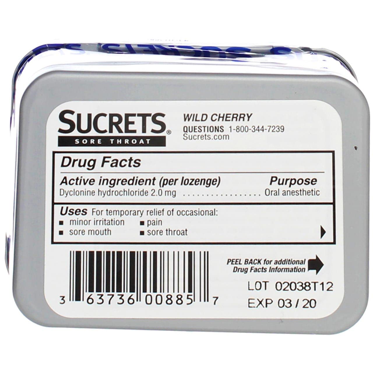 Close-up of Sucrets lozenges highlights sore throat soothing properties.
