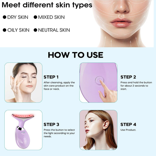 Suenohyu face-neck massager showing heat up to 113F for better absorption.