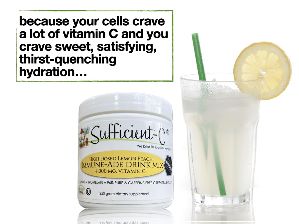 Glass of lemon peach Sufficient-C drink showing inviting hydration.