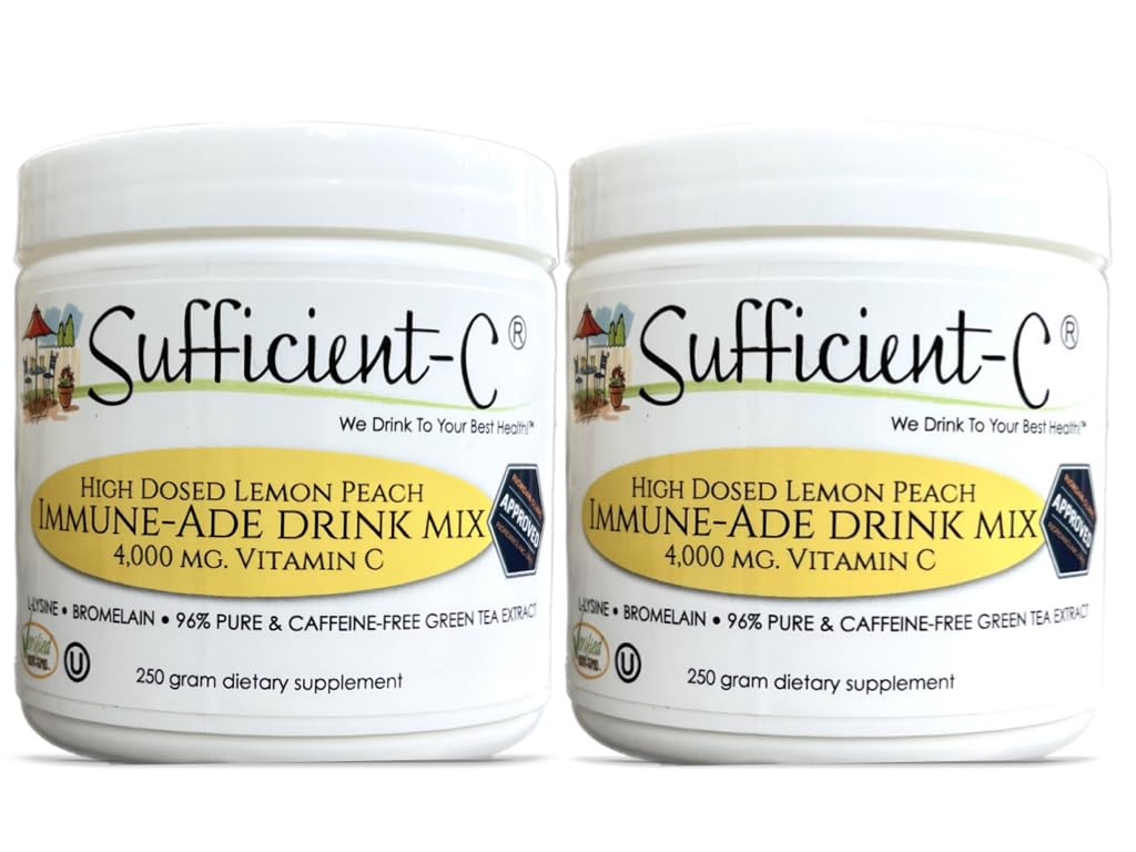 Sufficient-C lemon peach drink mix bottle ready for a refreshing hydration moment.