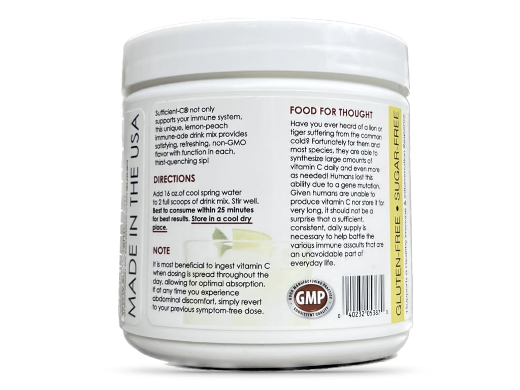 Nutrition panel of Sufficient-C showing 4000 mg vitamin C per serving