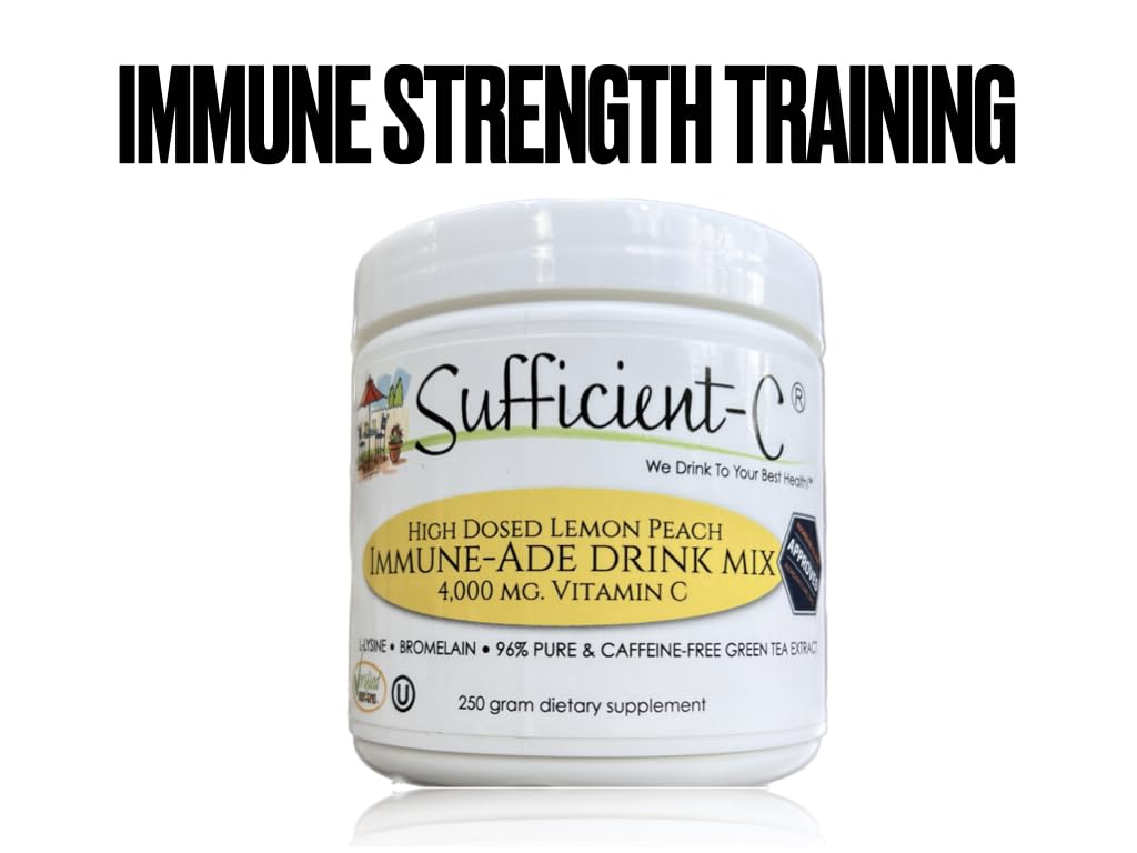 Sufficient-C Lemon Peach Drink Mix packaging close-up highlighting ingredients