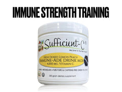 Sufficient-C Lemon Peach Drink Mix packaging close-up highlighting ingredients