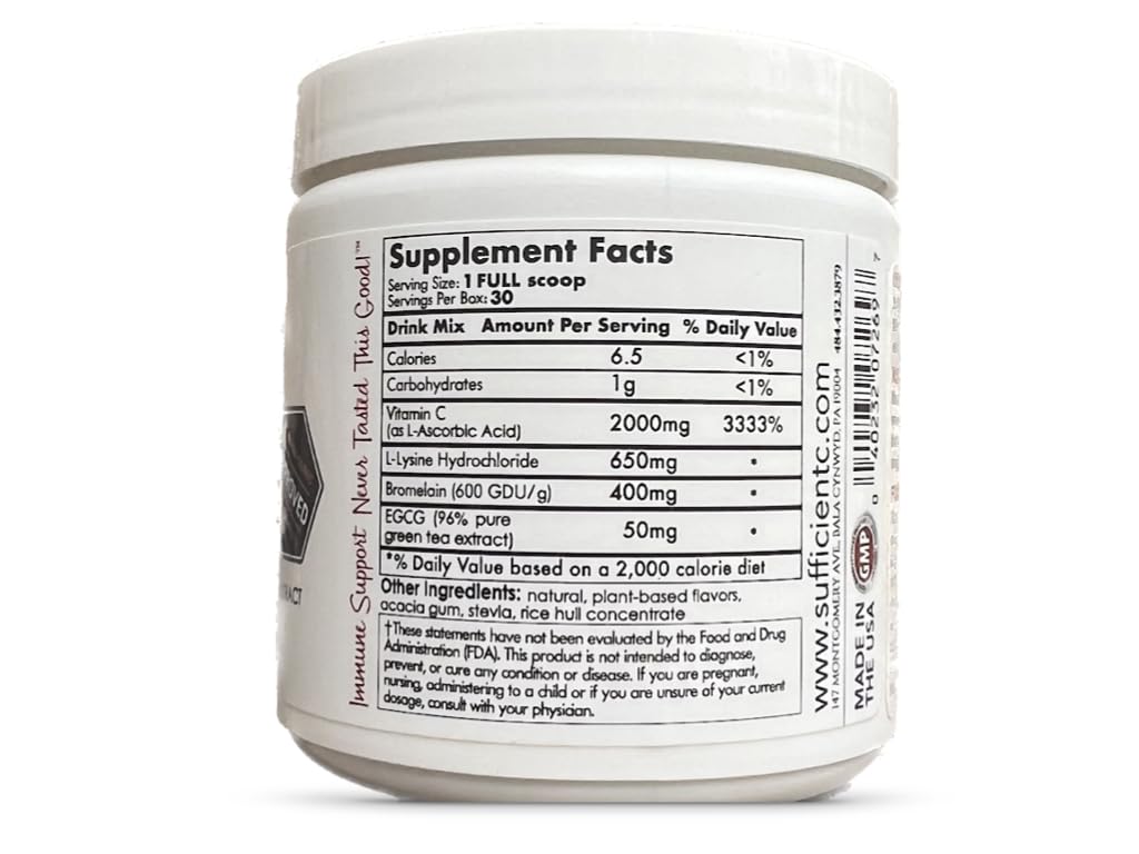 Sufficient-C lemon peach ingredients close-up with L-lysine and bromelain