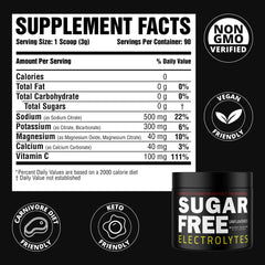 Sugar Free Electrolytes ingredients panel showing magnesium, potassium, sodium.