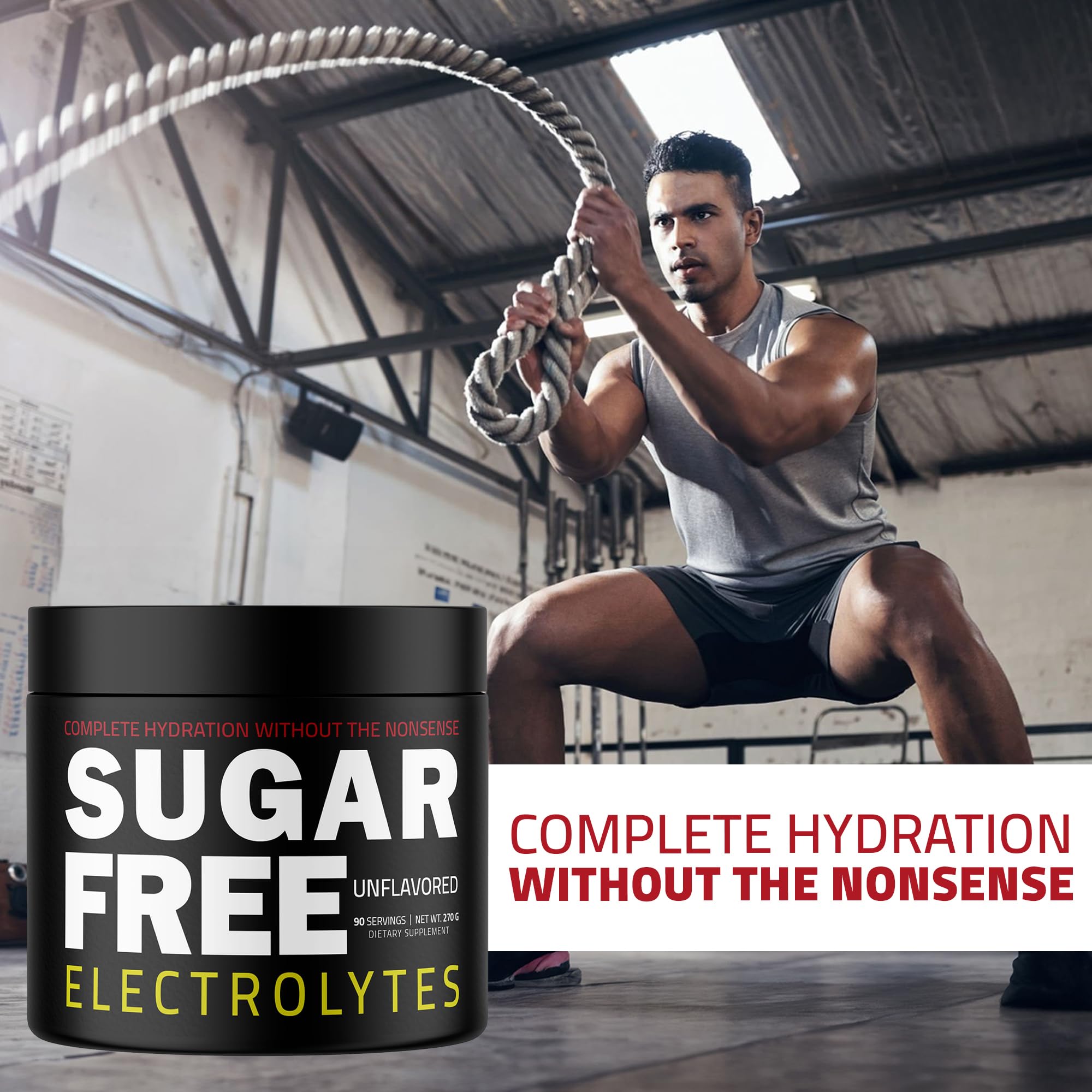Sugar Free Electrolytes powder scoop with label highlighting raw electrolytes.