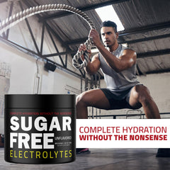 Sugar Free Electrolytes powder scoop with label highlighting raw electrolytes.