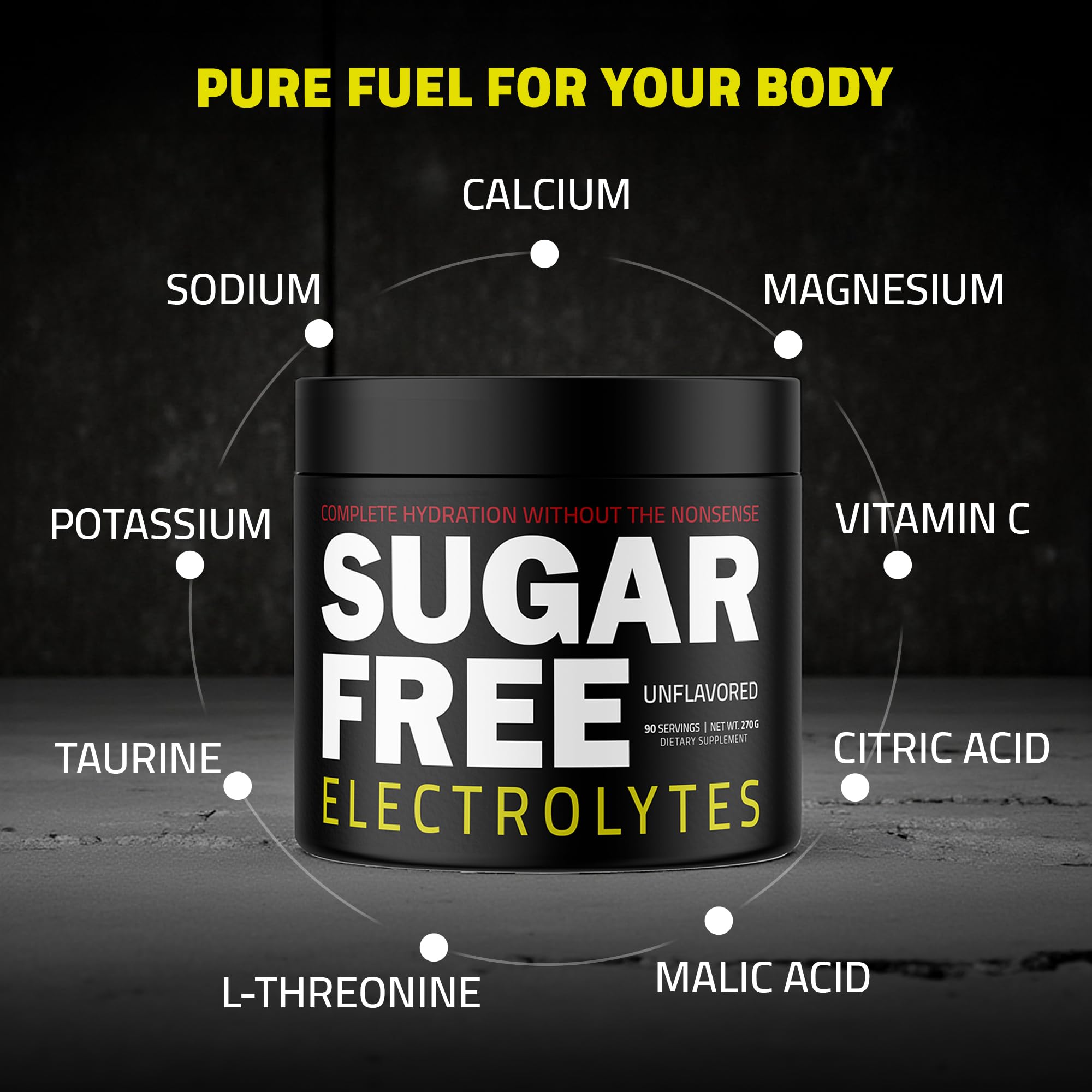Vegan and gluten-free Sugar Free Electrolytes emblem on packaging.
