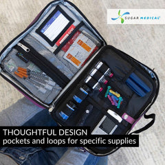 Sugar Medical strap and hand grip allow comfortable carry during travel.