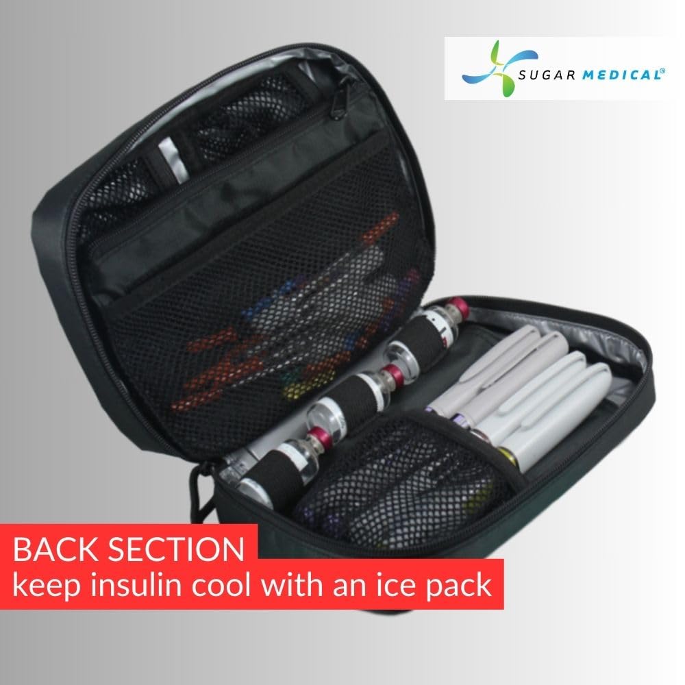 Sugar Medical Insulated Diabetes Organizer pen pocket in use for insulin pens.