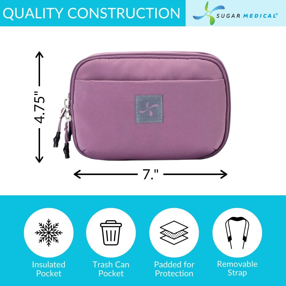 Sugar Medical insulated diabetes supply bag insulated design keeps insulin bottles cool during travel.