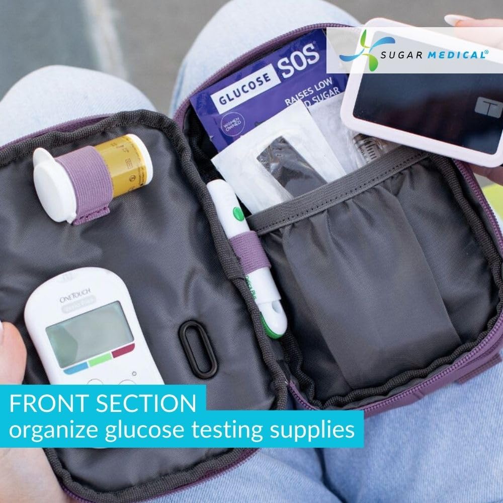 Sugar Medical insulated diabetes supply bag main compartment fits a glucose meter and lancets.
