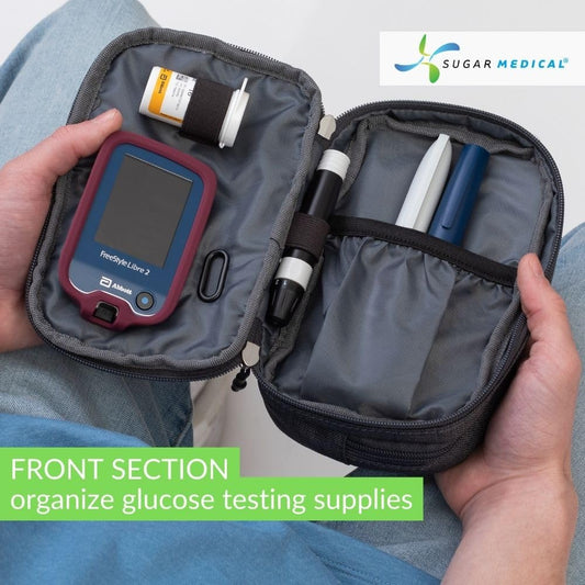 Sugar Medical bag with test strip pocket for organized travel storage