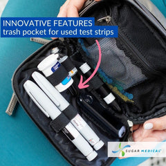 Sugar Medical insulated cross body fanny pack dimensions are 8.5 by 4.5 by 2.5 inches.