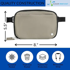 Sugar Medical insulated cross body fanny pack in Stonehendge color for discreet travel.