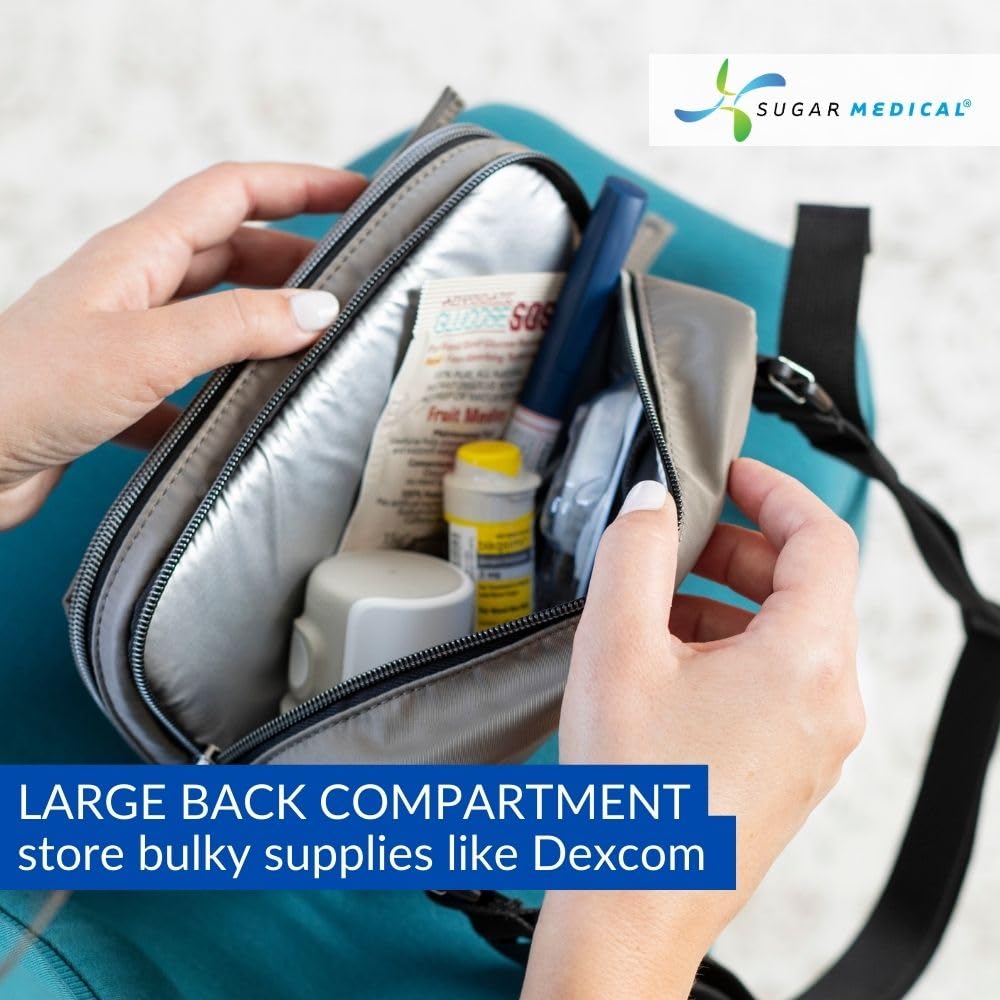 Sugar Medical insulated cross body fanny pack converts from waist belt to cross-body wear.