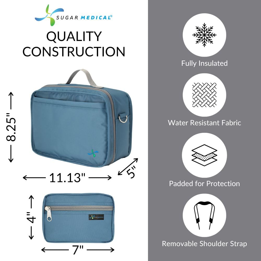 Sugar Medical insulated travel bag inside pockets securely hold insulin vials and pens.