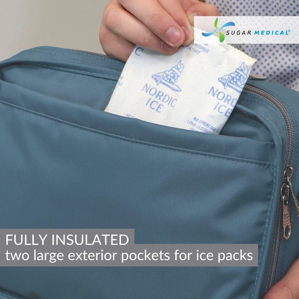 Sugar Medical insulated travel bag adjustable shoulder strap for comfortable carrying.