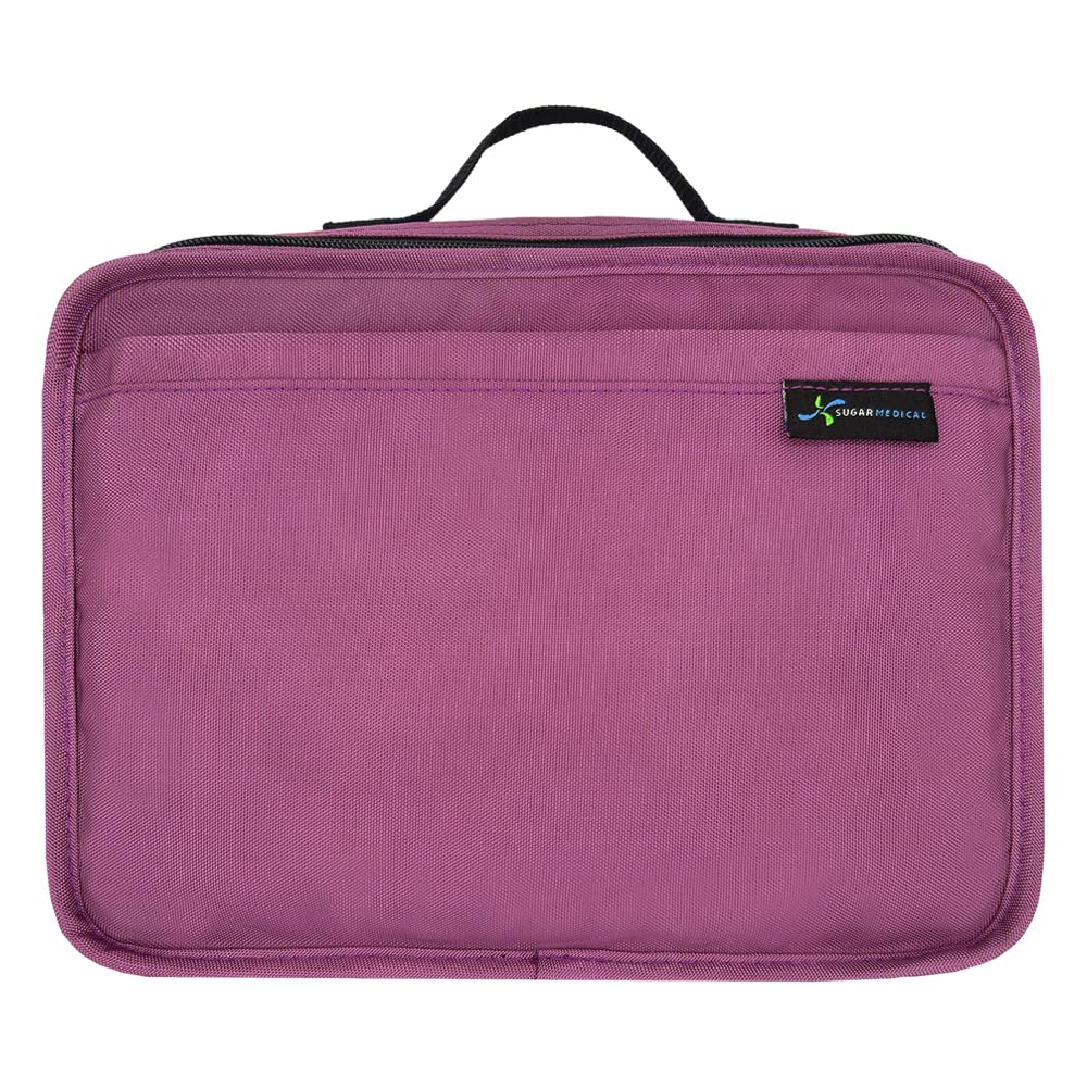 Sugar Medical insulated travel bag front view with organized diabetic supplies.