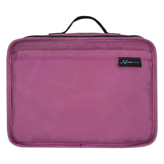Sugar Medical insulated travel bag front view with organized diabetic supplies.