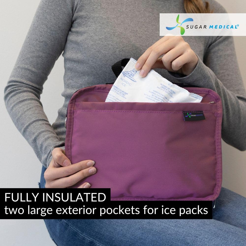 Sugar Medical insulated ice pack pocket demonstrates temperature controlled exterior storage.
