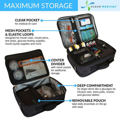 Sugar Medical insulated travel bag insulated lining protects items during varied climates.