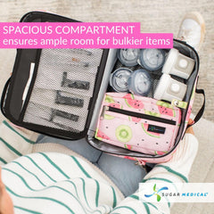 Sugar Medical insulated travel bag watermelon back view for discreet, portable diabetes care.